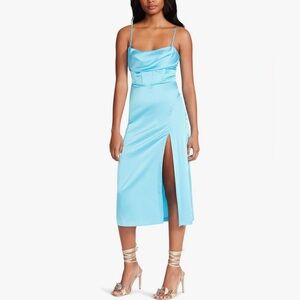 Steve Madden NWT Light Blue Satin Corset Midi Dress